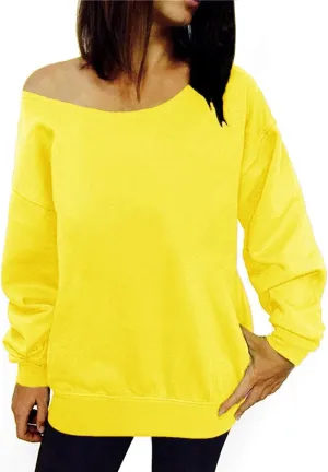 GSVIBK Womens Long Sleeve Off Shoulder Sweatshirt Soft Pullover Tops Slouchy Sweatshirts Casual Solid Shirts