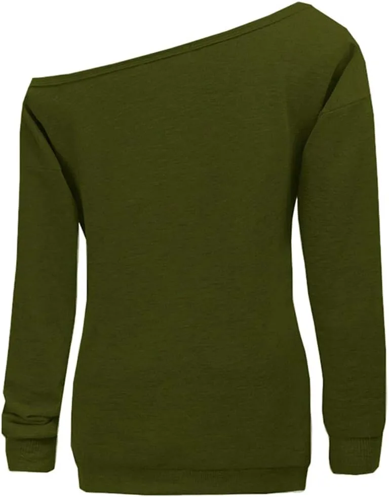 GSVIBK Womens Long Sleeve Off Shoulder Sweatshirt Soft Pullover Tops Slouchy Sweatshirts Casual Solid Shirts