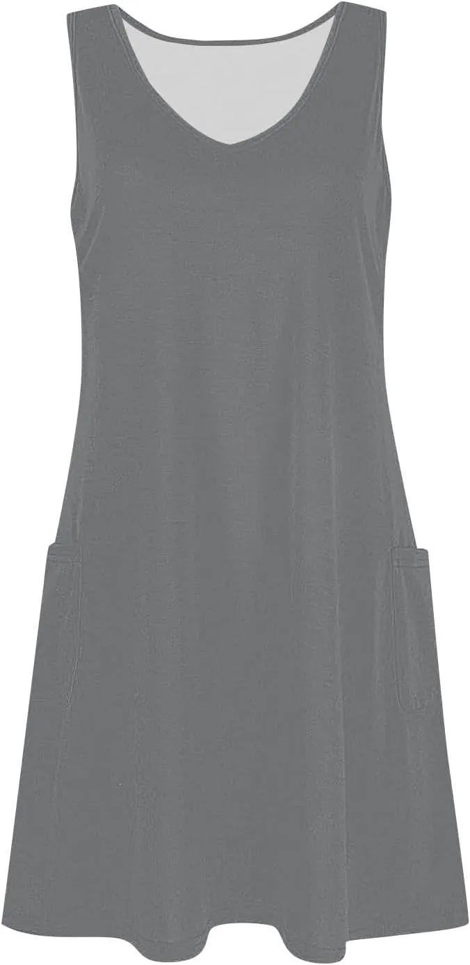 hlysgo Modest Dresses for Women 2025 Summer Knee Length Beach Coverup Sundress Casual Loose Fit Sleeveless V Neck Mini Dress