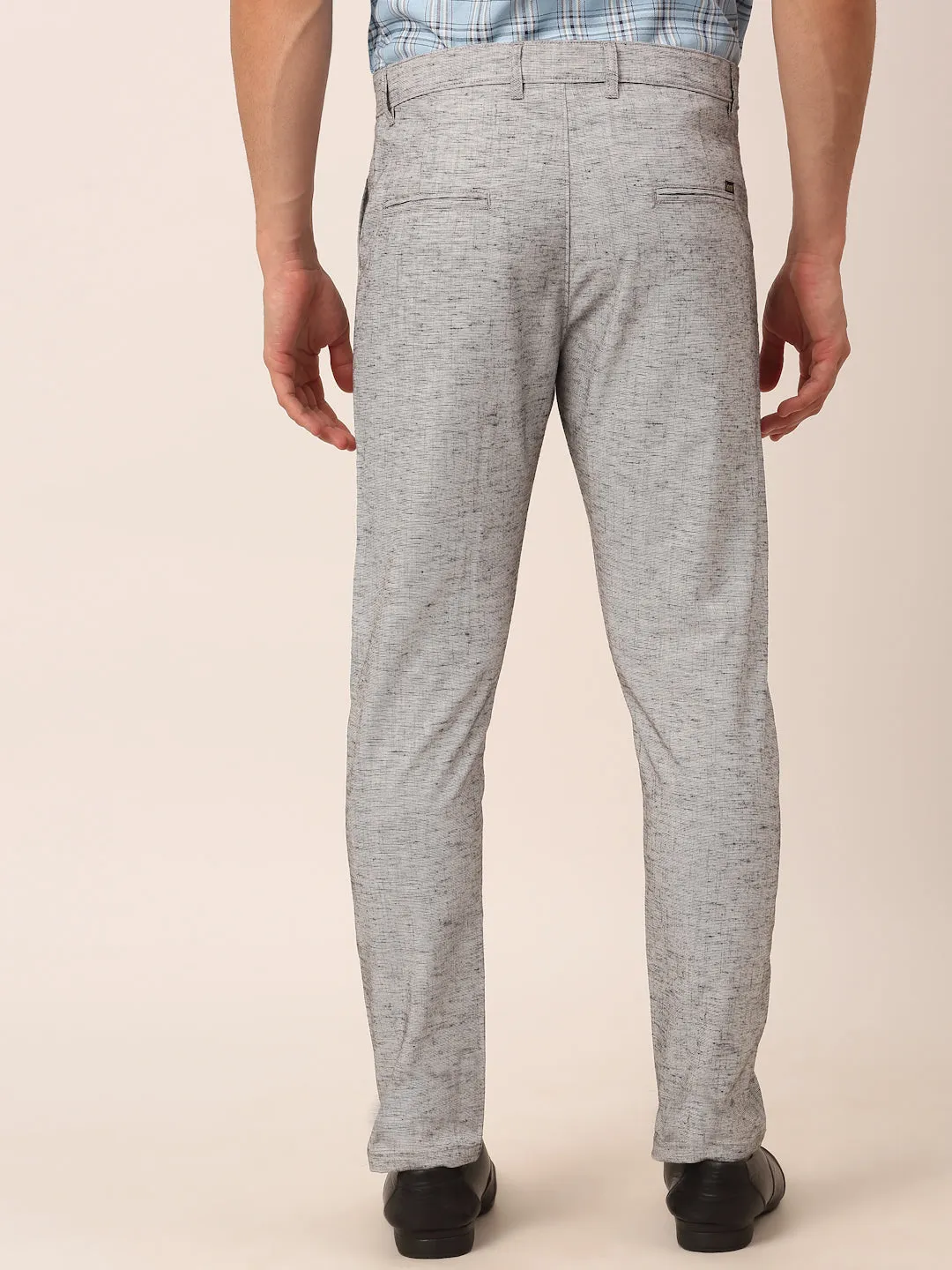 Jashvi Men's Grey Linan Cotton Formal Trousers