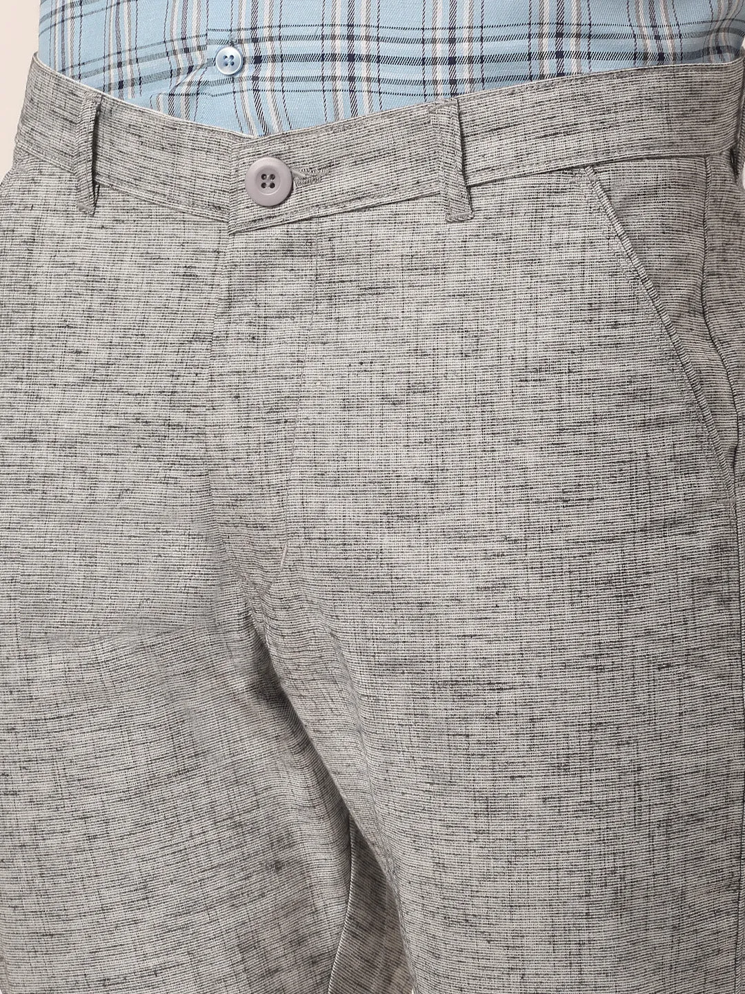 Jashvi Men's Grey Linan Cotton Formal Trousers