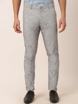 Jashvi Men's Grey Linan Cotton Formal Trousers