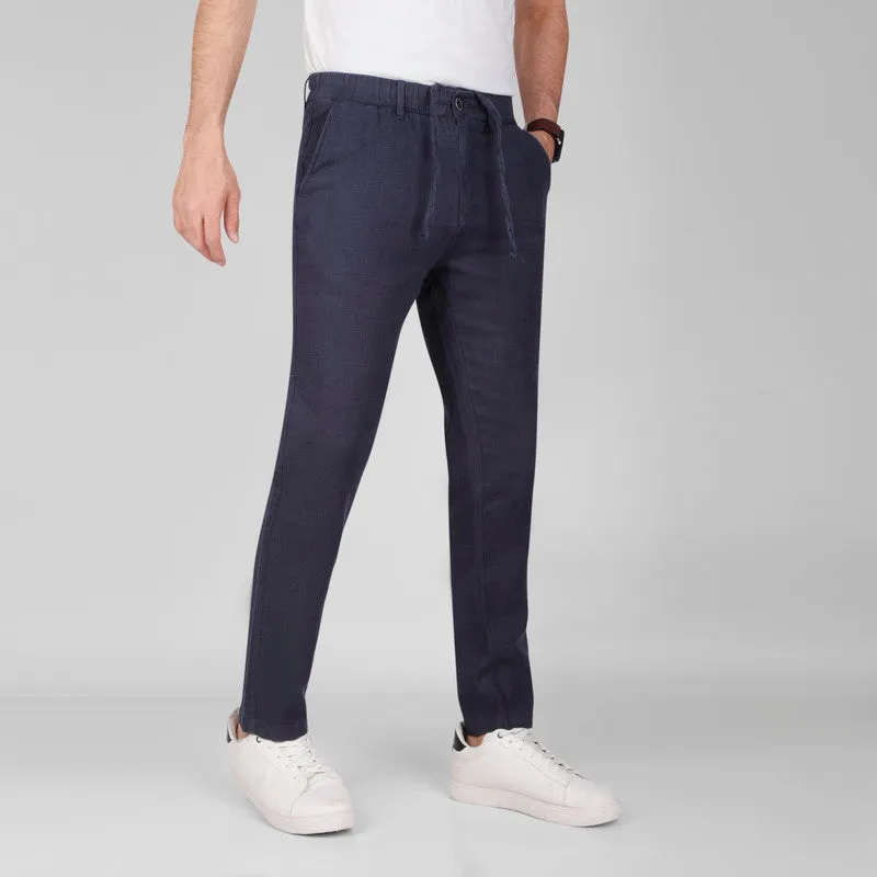 Lightweight  Ramie-Cotton Trousers-   NAVY