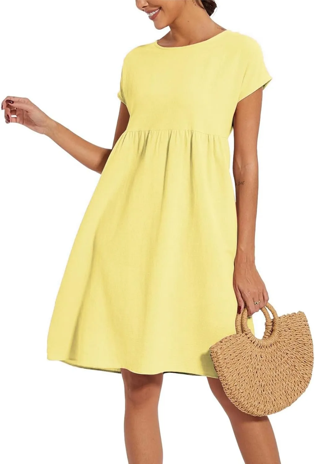 Linen Dresses for Women 2025 Summer Plus Size Short Sleeve Midi Dress Casual Loose Flowy Beach Sundresses with Pockets