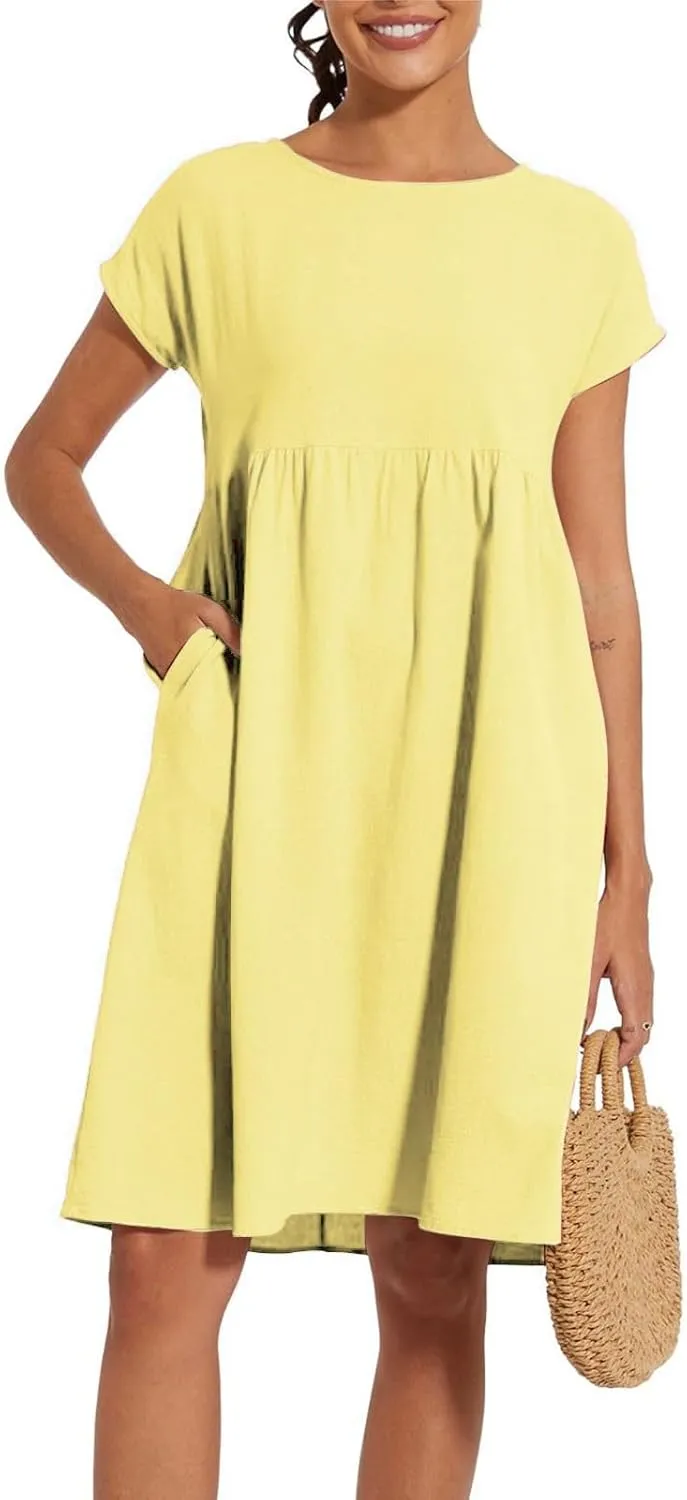 Linen Dresses for Women 2025 Summer Plus Size Short Sleeve Midi Dress Casual Loose Flowy Beach Sundresses with Pockets
