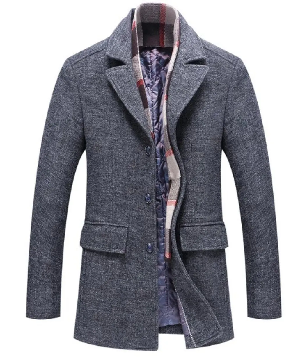 Mens Classic Button Front Layered Look Military Coat