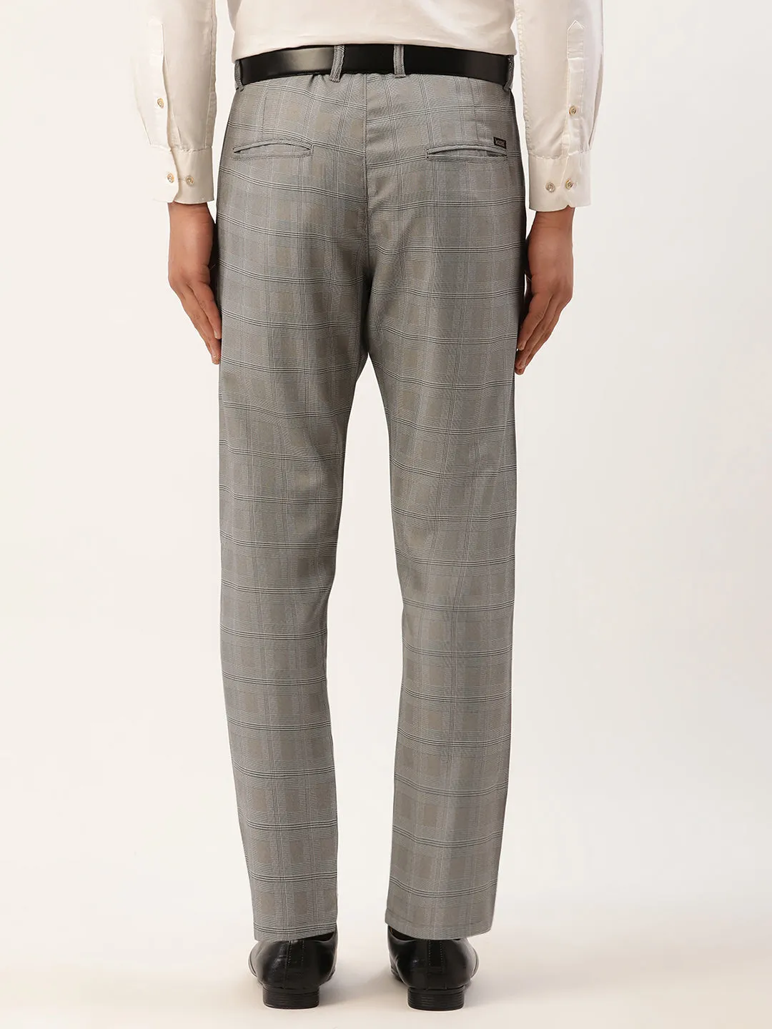 Men's Grey Window Checked Formal Trousers ( FGP 272 Grey ) - Jainish