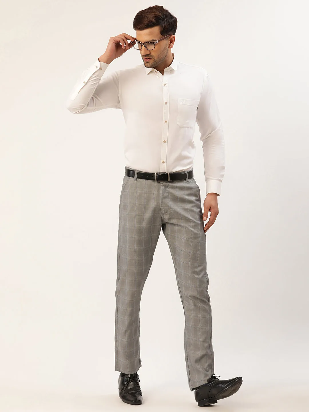 Men's Grey Window Checked Formal Trousers ( FGP 272 Grey ) - Jainish