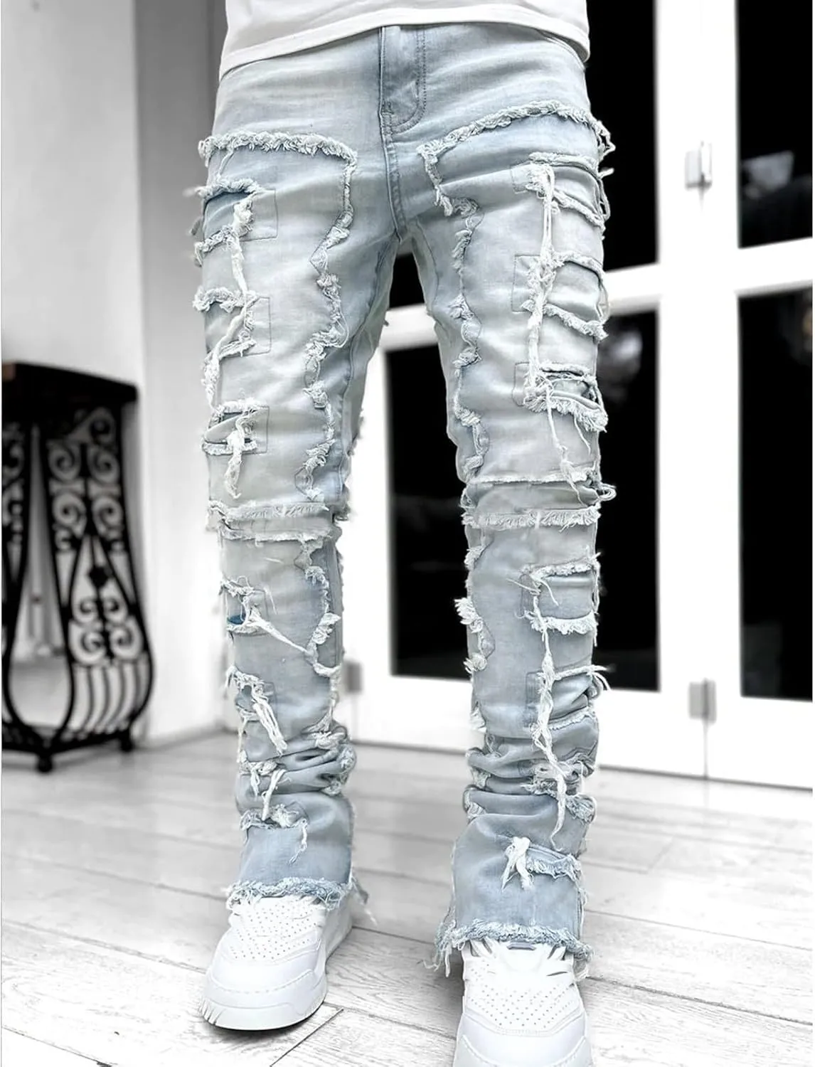 Mens Pants Jeans Regular Fit Casual Cargo Jeans Straight Leg Pants Lightweight Loose Stretch Denim Pants Trousers