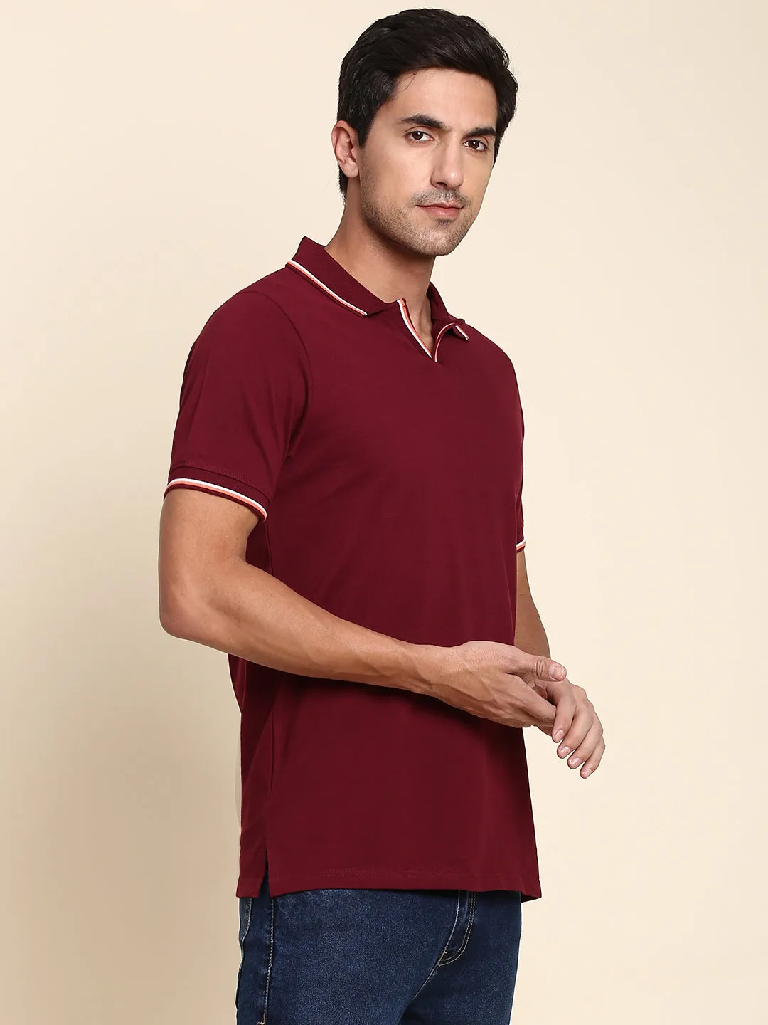 Men's Soft And Stretchy Fabric Burgundy Casual Polo Tshirt