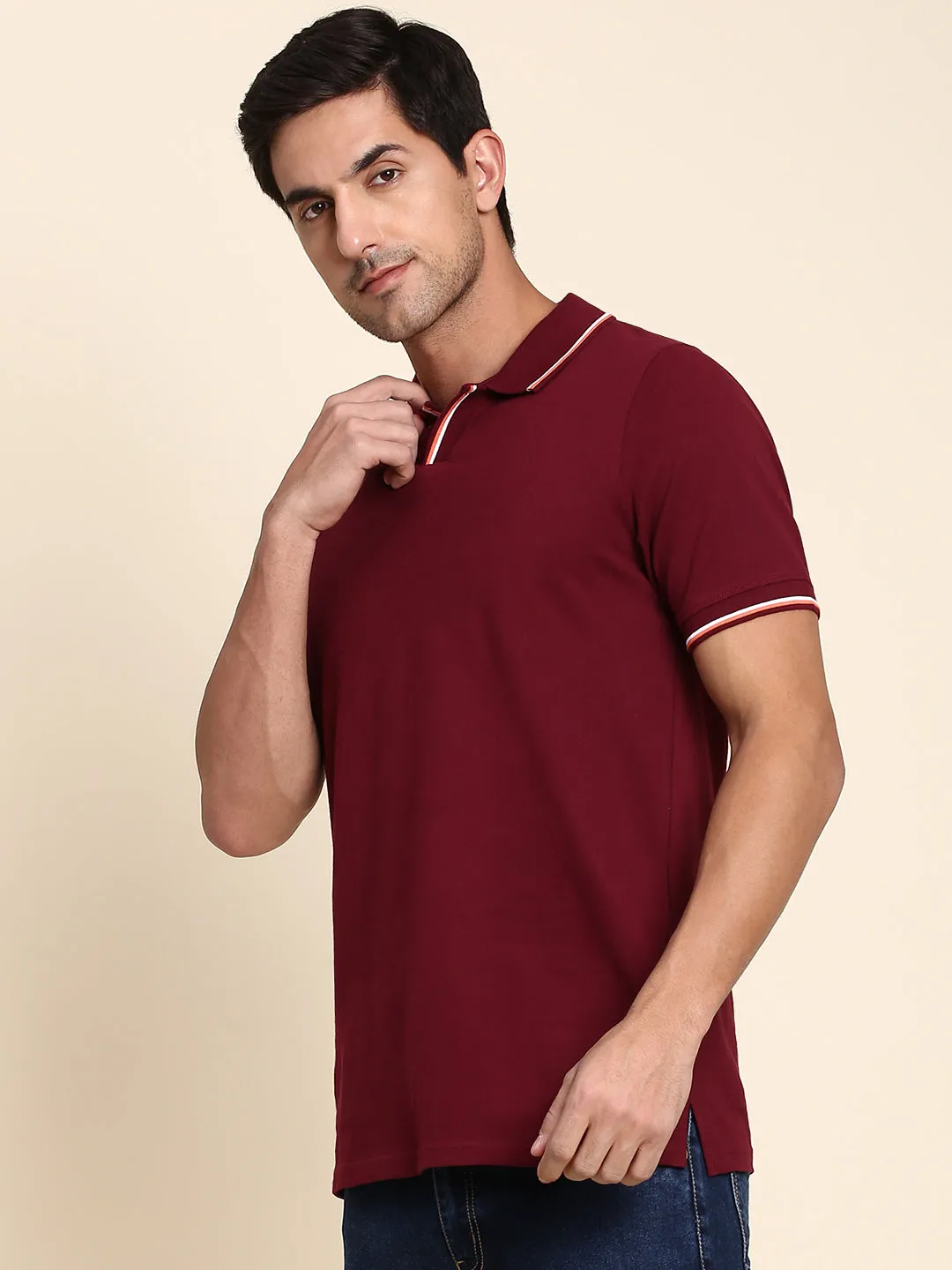 Men's Soft And Stretchy Fabric Burgundy Casual Polo Tshirt