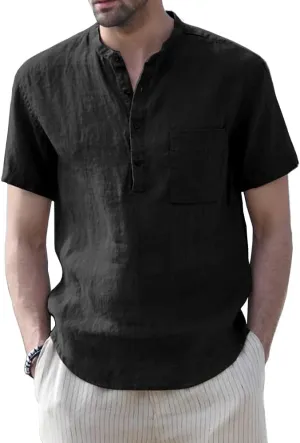 Muscle Cmdr Men's Casual Cotton Henley Shirts Lightweight Yoga Short Sleeve Shirt Hawaiian Beach Soft Tee