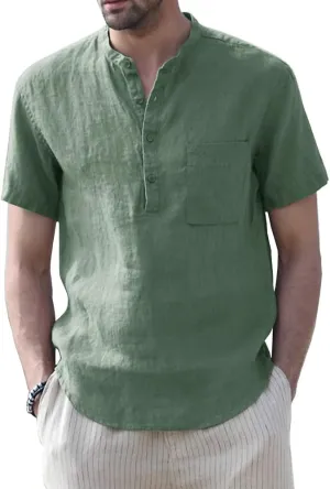 Muscle Cmdr Men's Casual Cotton Henley Shirts Lightweight Yoga Short Sleeve Shirt Hawaiian Beach Soft Tee