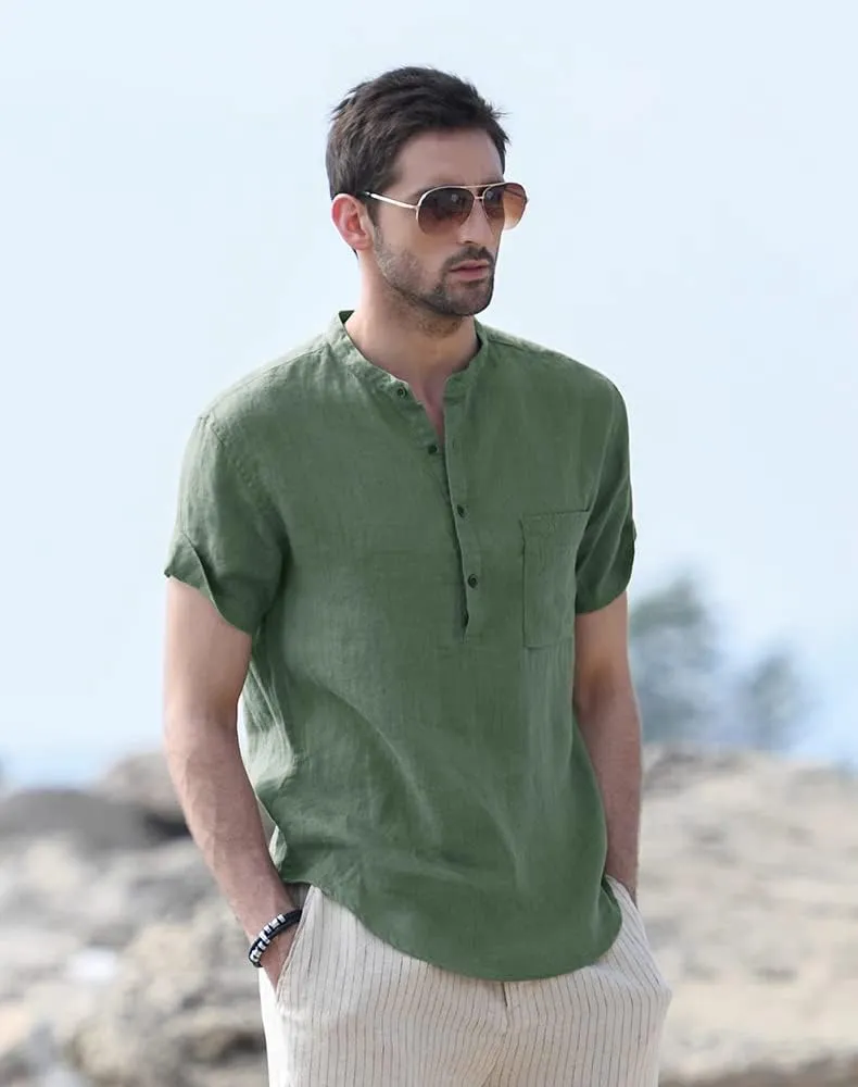 Muscle Cmdr Men's Casual Cotton Henley Shirts Lightweight Yoga Short Sleeve Shirt Hawaiian Beach Soft Tee