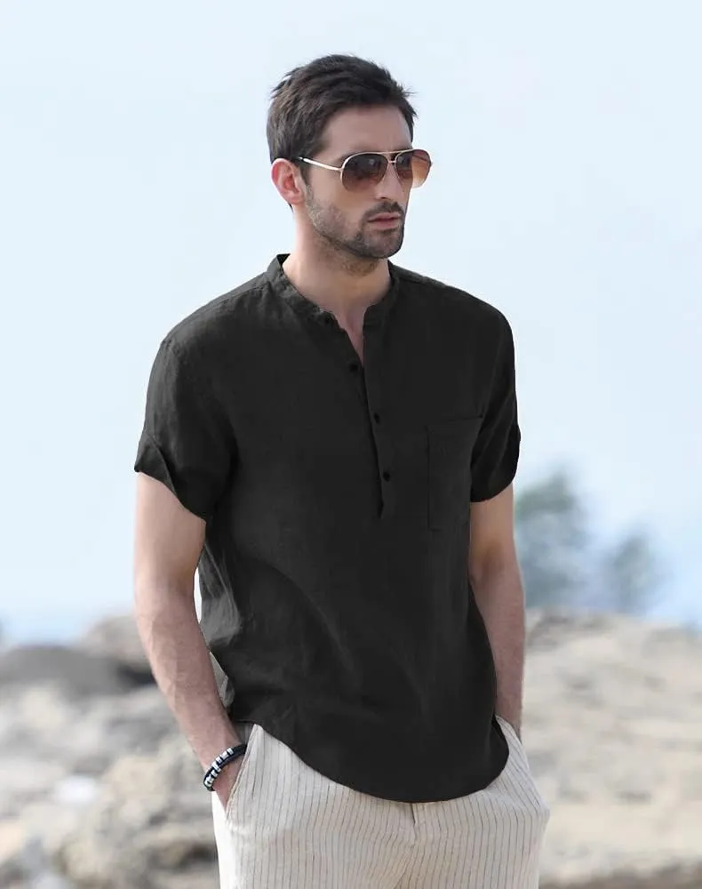 Muscle Cmdr Men's Casual Cotton Henley Shirts Lightweight Yoga Short Sleeve Shirt Hawaiian Beach Soft Tee