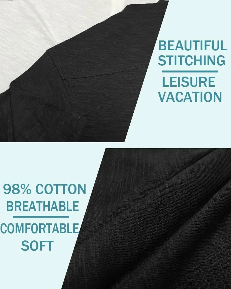 Muscle Cmdr Men's Casual Cotton Henley Shirts Lightweight Yoga Short Sleeve Shirt Hawaiian Beach Soft Tee