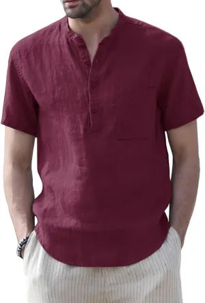 Muscle Cmdr Men's Casual Cotton Henley Shirts Lightweight Yoga Short Sleeve Shirt Hawaiian Beach Soft Tee