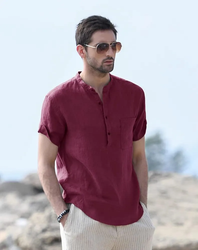 Muscle Cmdr Men's Casual Cotton Henley Shirts Lightweight Yoga Short Sleeve Shirt Hawaiian Beach Soft Tee