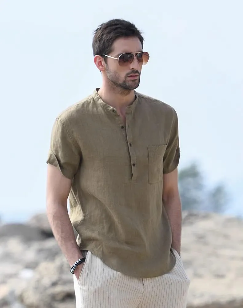 Muscle Cmdr Men's Casual Cotton Henley Shirts Lightweight Yoga Short Sleeve Shirt Hawaiian Beach Soft Tee