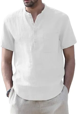 Muscle Cmdr Men's Casual Cotton Henley Shirts Lightweight Yoga Short Sleeve Shirt Hawaiian Beach Soft Tee
