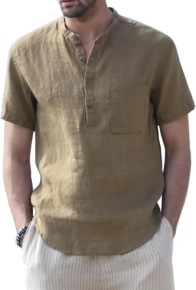 Muscle Cmdr Men's Casual Cotton Henley Shirts Lightweight Yoga Short Sleeve Shirt Hawaiian Beach Soft Tee