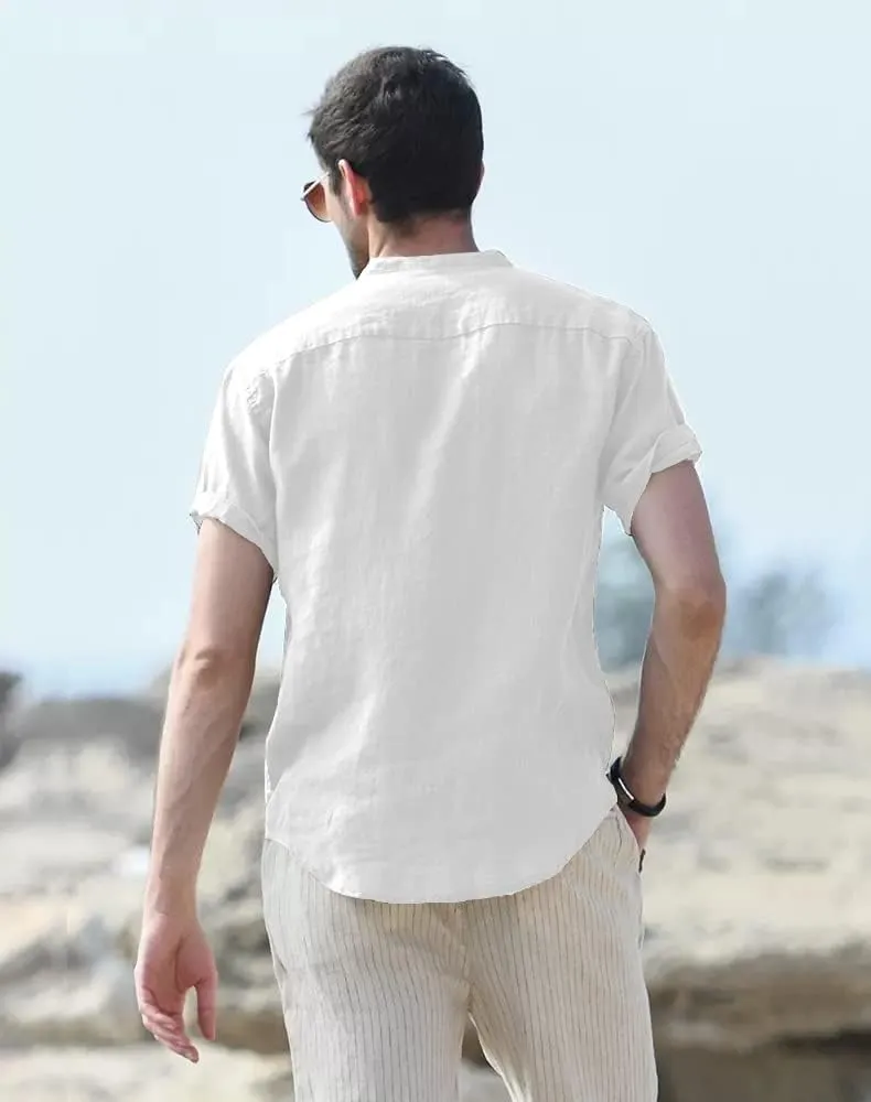 Muscle Cmdr Men's Casual Cotton Henley Shirts Lightweight Yoga Short Sleeve Shirt Hawaiian Beach Soft Tee