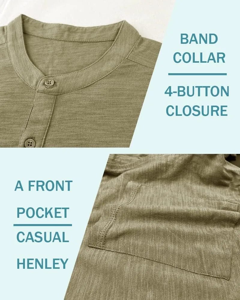 Muscle Cmdr Men's Casual Cotton Henley Shirts Lightweight Yoga Short Sleeve Shirt Hawaiian Beach Soft Tee