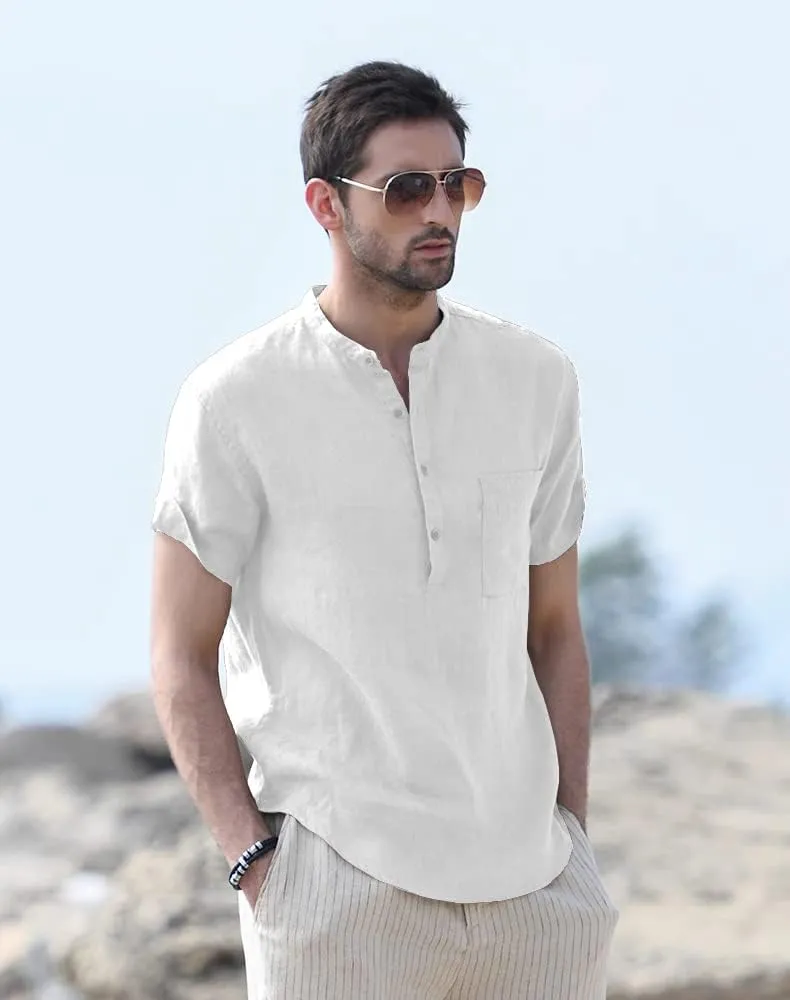 Muscle Cmdr Men's Casual Cotton Henley Shirts Lightweight Yoga Short Sleeve Shirt Hawaiian Beach Soft Tee