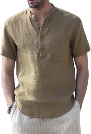 Muscle Cmdr Men's Casual Cotton Henley Shirts Lightweight Yoga Short Sleeve Shirt Hawaiian Beach Soft Tee