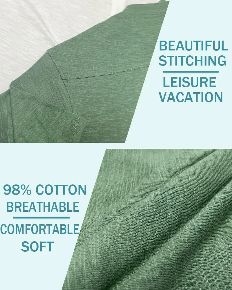 Muscle Cmdr Men's Casual Cotton Henley Shirts Lightweight Yoga Short Sleeve Shirt Hawaiian Beach Soft Tee