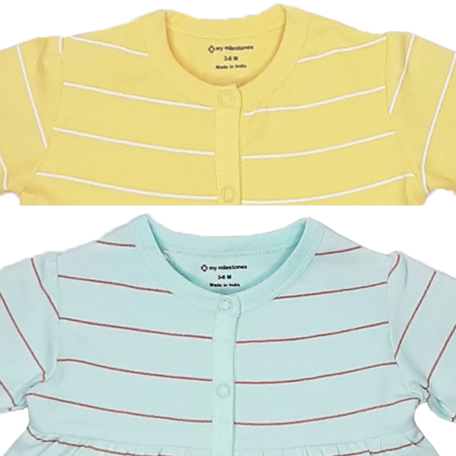 My Milestones T-shirt Full Sleeves Girls Yellow Striped / Aqua Striped - 2 Pc Pack