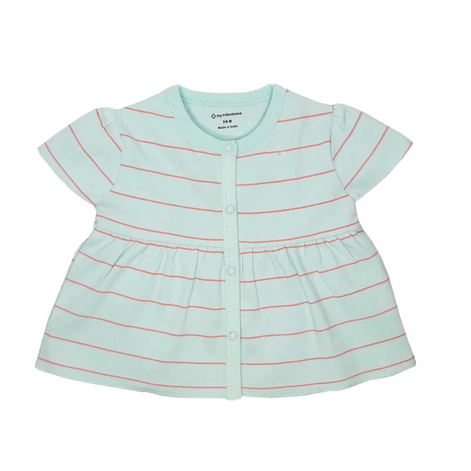 My Milestones T-shirt Half Sleeves Girls Yellow Striped / Aqua Striped - 2 Pc Pack
