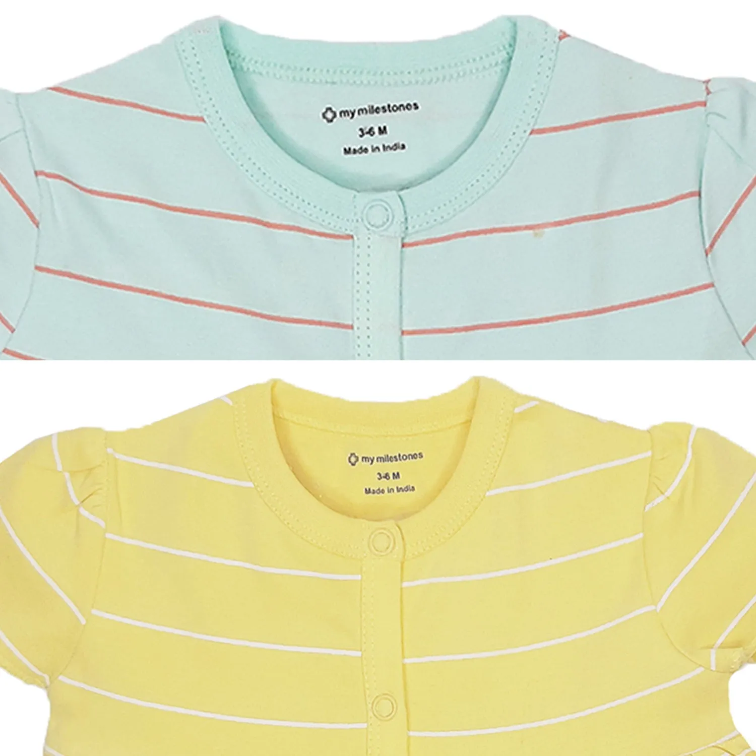 My Milestones T-shirt Half Sleeves Girls Yellow Striped / Aqua Striped - 2 Pc Pack