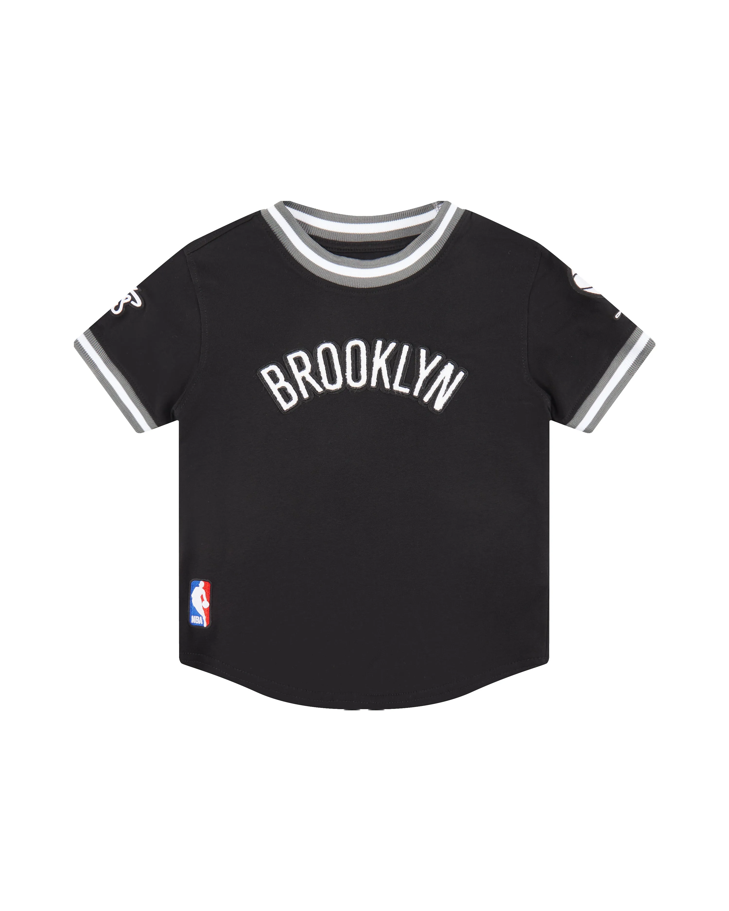 NBA BROOKLYN NETS CLASSIC TODDLER BOYS SHORT SLEEVE STRIPED RIB TEE (BLACK/GRAY)