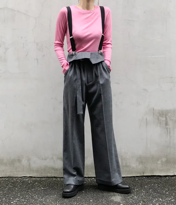PHEENY/FLANNEL STRIPE BELTED SLACKS(GRAY)