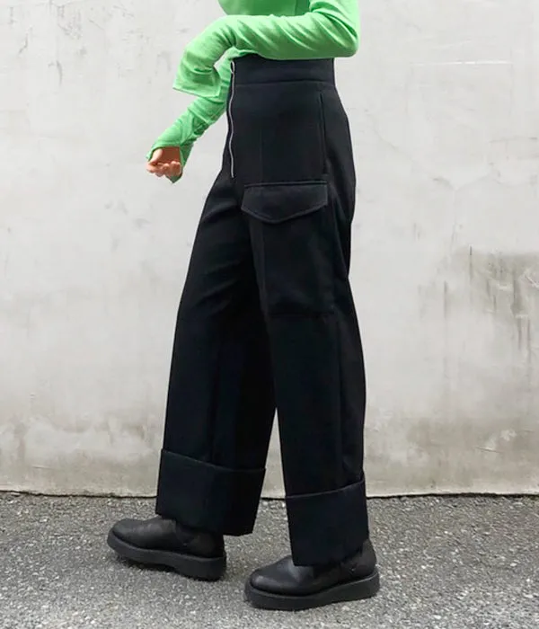 PHEENY/HARD TWILL ZIP SLACKS(BLACK)