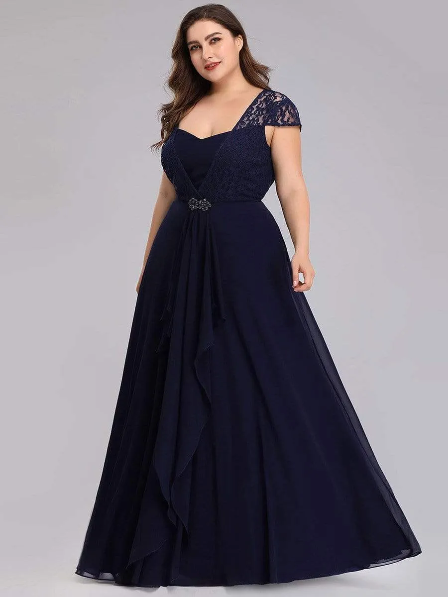 Plus Size Women's Sweetheart Cap Sleeve Floral Lace Wedding Guest Dress