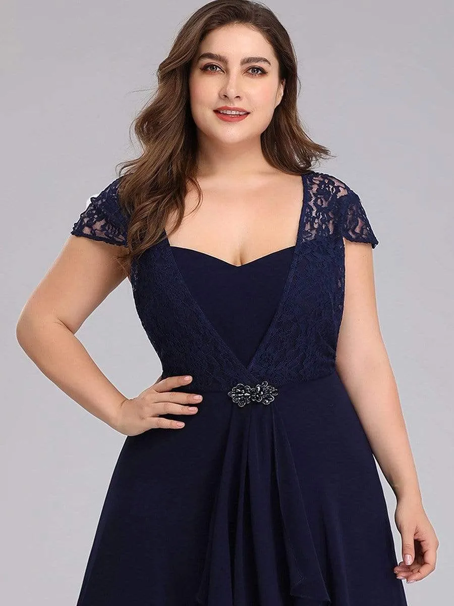 Plus Size Women's Sweetheart Cap Sleeve Floral Lace Wedding Guest Dress