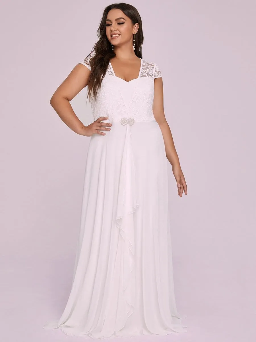 Plus Size Women's Sweetheart Cap Sleeve Floral Lace Wedding Guest Dress