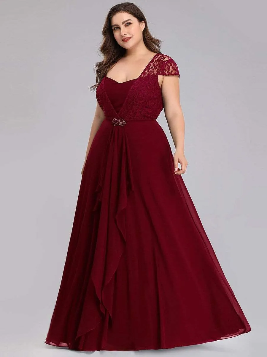 Plus Size Women's Sweetheart Cap Sleeve Floral Lace Wedding Guest Dress