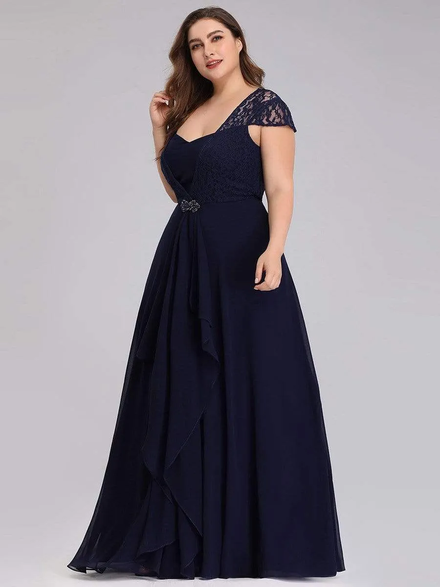 Plus Size Women's Sweetheart Cap Sleeve Floral Lace Wedding Guest Dress