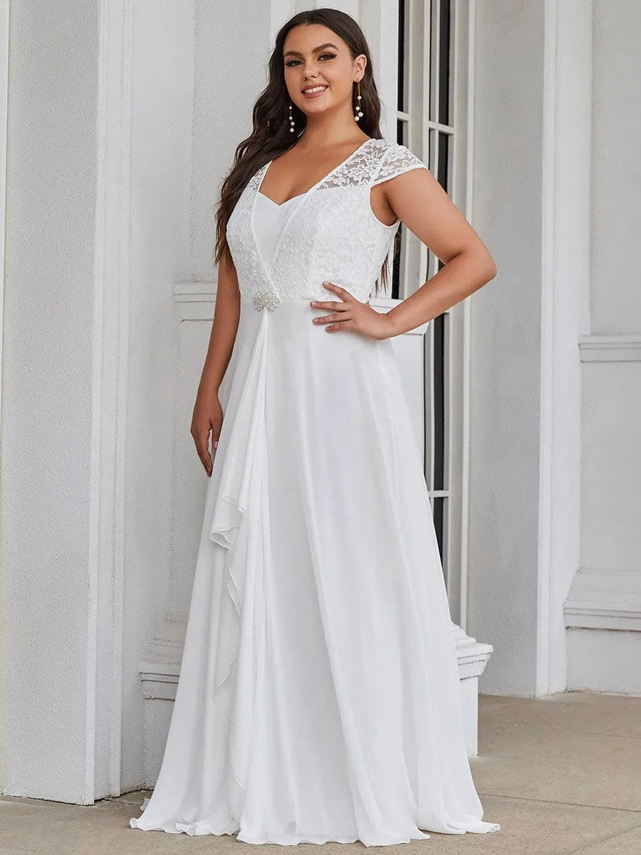 Plus Size Women's Sweetheart Cap Sleeve Floral Lace Wedding Guest Dress
