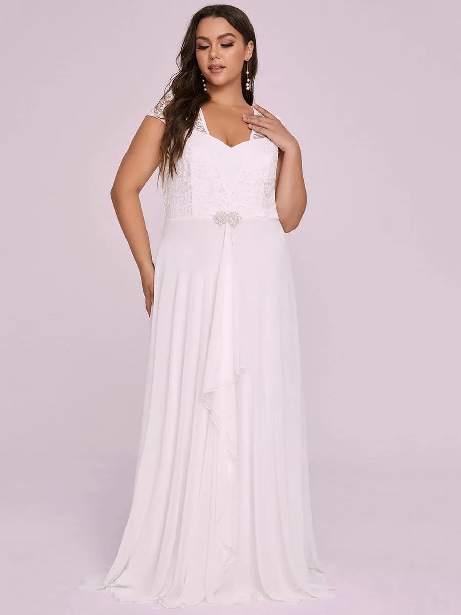 Plus Size Women's Sweetheart Cap Sleeve Floral Lace Wedding Guest Dress