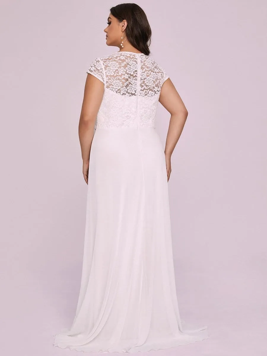 Plus Size Women's Sweetheart Cap Sleeve Floral Lace Wedding Guest Dress