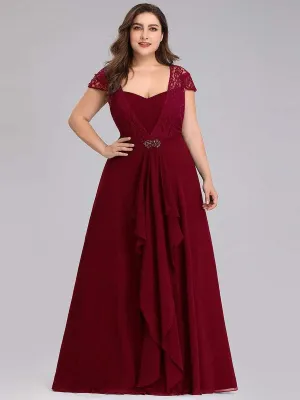 Plus Size Women's Sweetheart Cap Sleeve Floral Lace Wedding Guest Dress