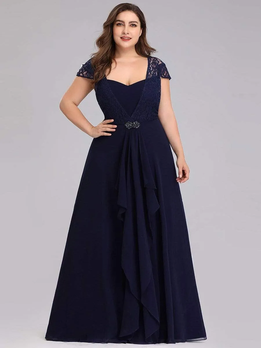 Plus Size Women's Sweetheart Cap Sleeve Floral Lace Wedding Guest Dress