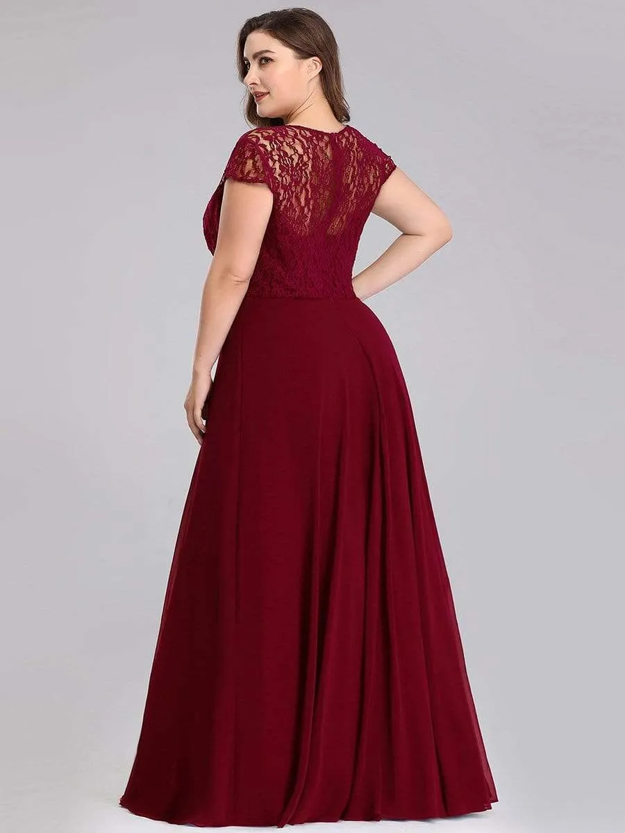 Plus Size Women's Sweetheart Cap Sleeve Floral Lace Wedding Guest Dress