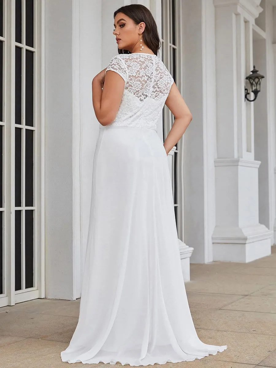 Plus Size Women's Sweetheart Cap Sleeve Floral Lace Wedding Guest Dress