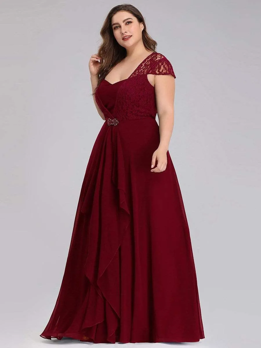 Plus Size Women's Sweetheart Cap Sleeve Floral Lace Wedding Guest Dress