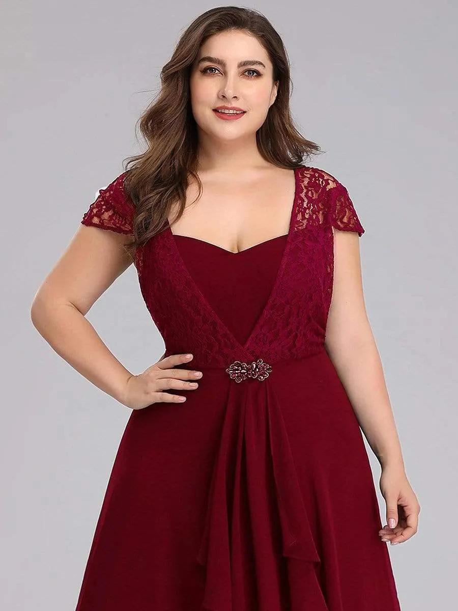 Plus Size Women's Sweetheart Cap Sleeve Floral Lace Wedding Guest Dress